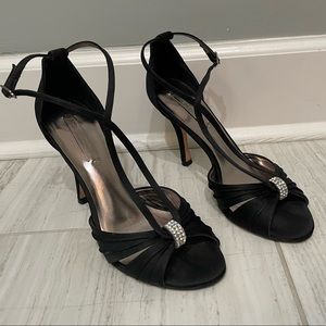 BCBG Black Heels with rhinestone clasp Size 8.5
